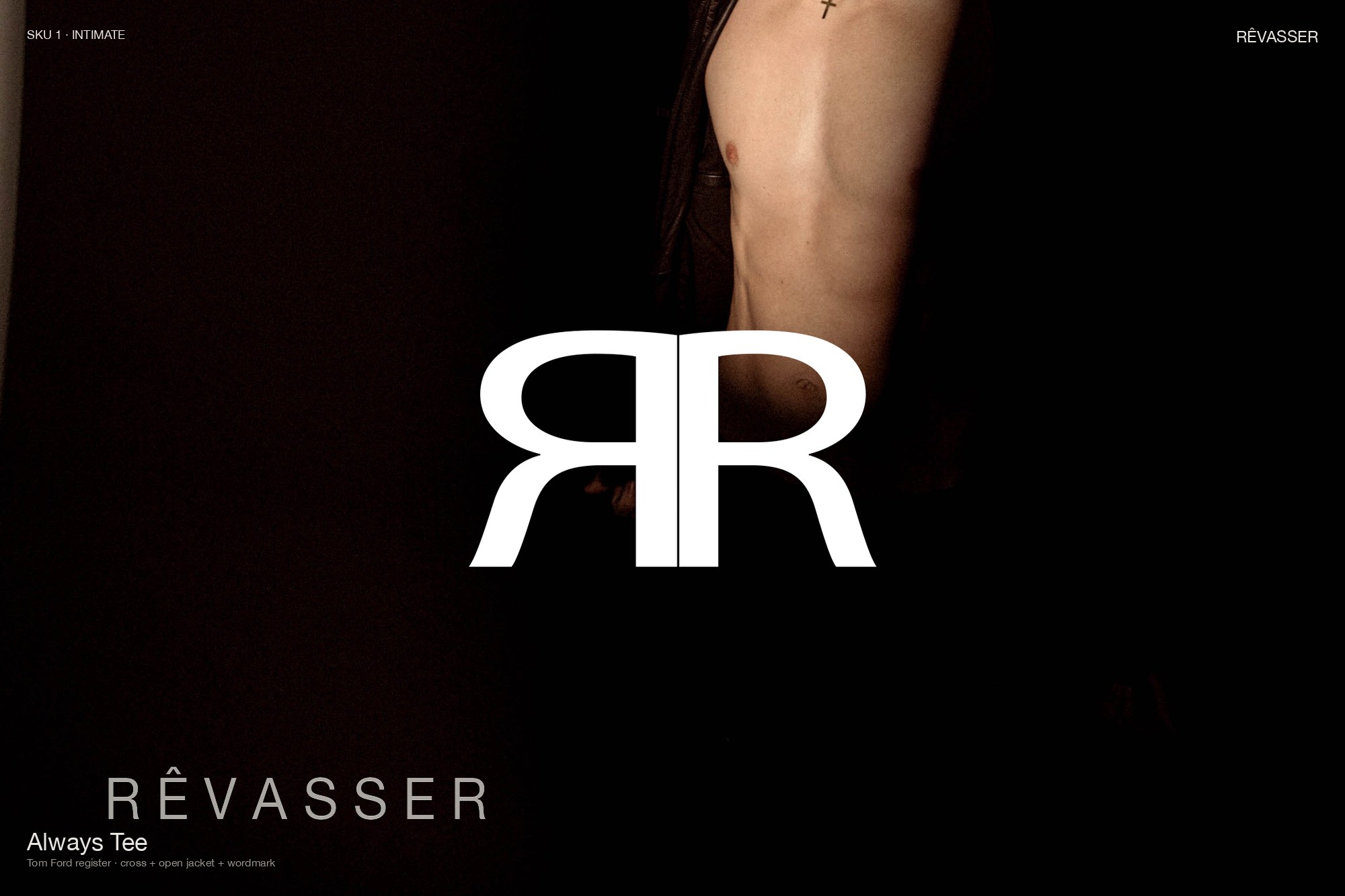 SKU-01 Core Tank · intimate torso editorial with RR monogram